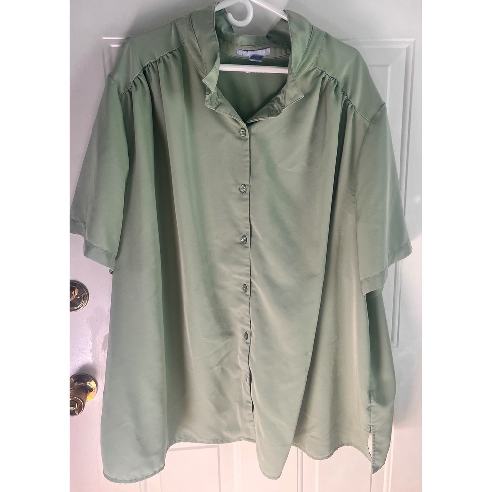 ONLY NECESSITIES Plus Size Shirt Top Light Green Button Front Short Sleeve Women
